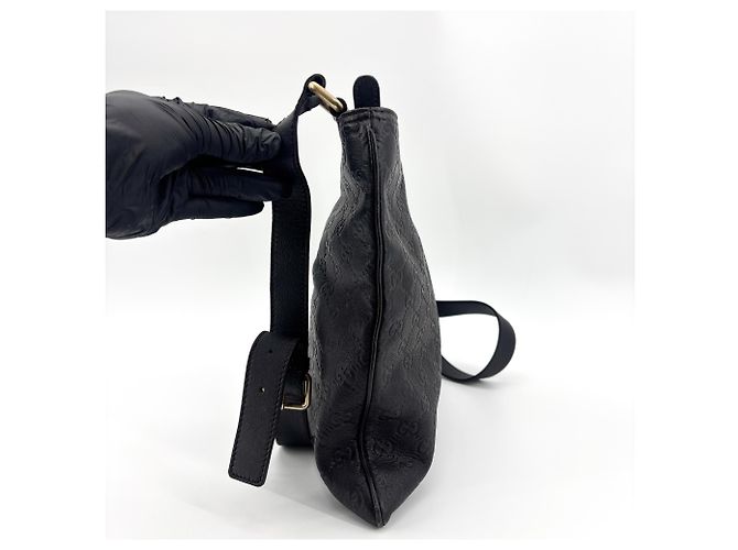 Gucci Borsa crossbody Guccissima in pelle MM Nero - vista 4