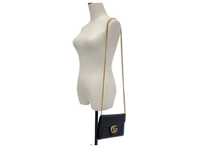 Portafoglio a catena GUCCI GG Marmont Long 401232 Nero Donna - vista 7