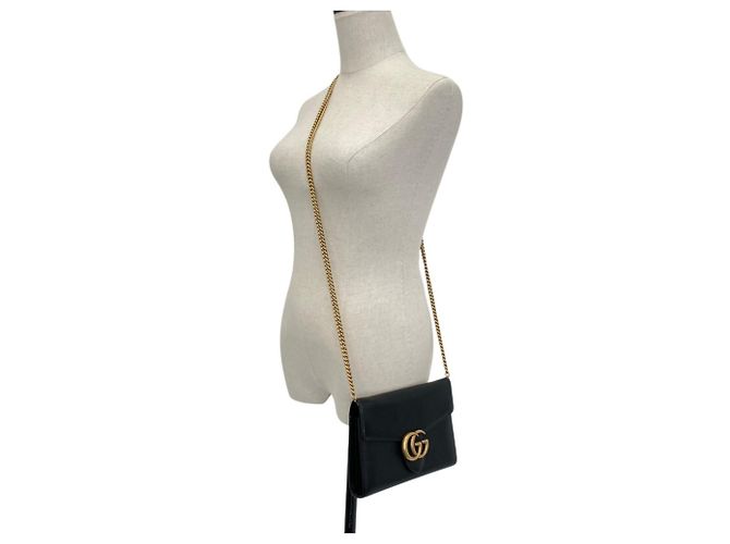 Portafoglio a catena GUCCI GG Marmont Long 401232 Nero Donna - vista 8