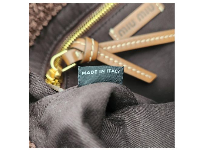 Saco Tote tecido com efeito de ráfia Miu Miu MIU Marrom Azul Bege - vista 10