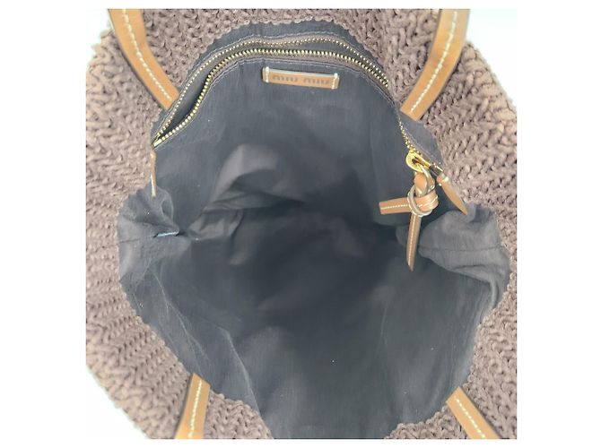 Saco Tote tecido com efeito de ráfia Miu Miu MIU Marrom Azul Bege - vista 4
