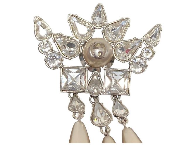 Spilla GUCCI Interlocking G con strass e perle sintetiche Argento - vista 2