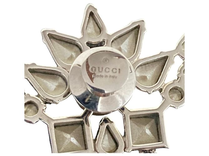Spilla GUCCI Interlocking G con strass e perle sintetiche Argento - vista 4