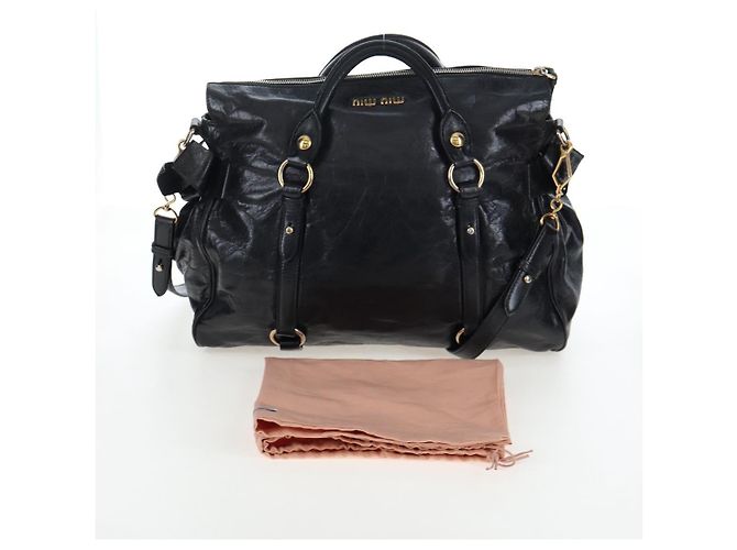 Borsa a mano Miu Miu Vitellolux 2way Black Gold Auth 202521M Nero D'oro - vista 12