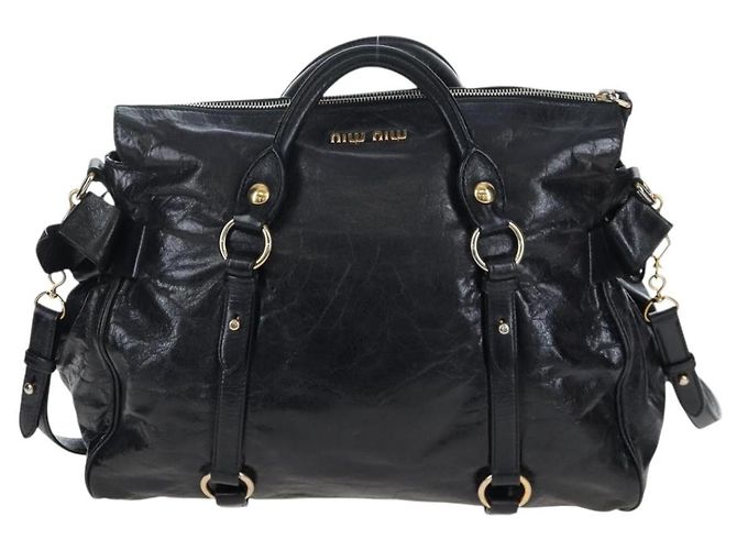 Borsa a mano Miu Miu Vitellolux 2way Black Gold Auth 202521M Nero D'oro - vista 13