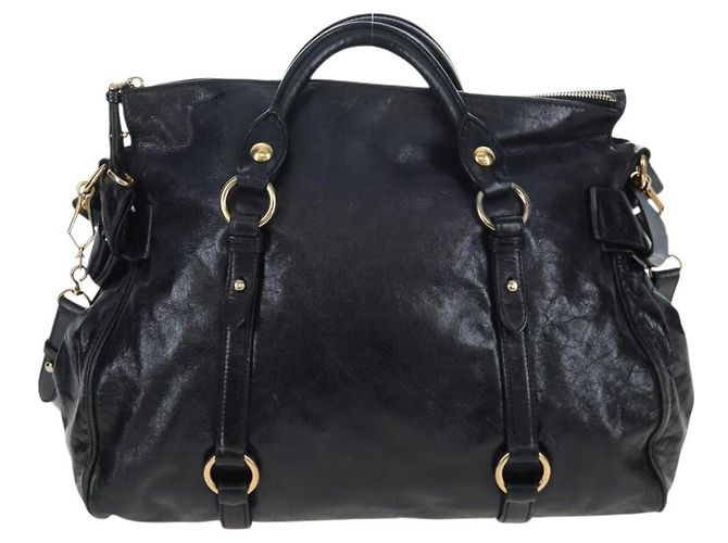 Borsa a mano Miu Miu Vitellolux 2way Black Gold Auth 202521M Nero D'oro - vista 2