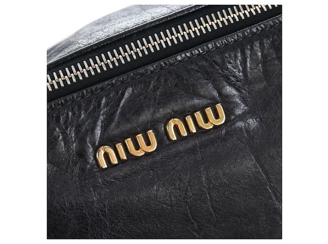 Borsa a mano Miu Miu Vitellolux 2way Black Gold Auth 202521M Nero D'oro - vista 20