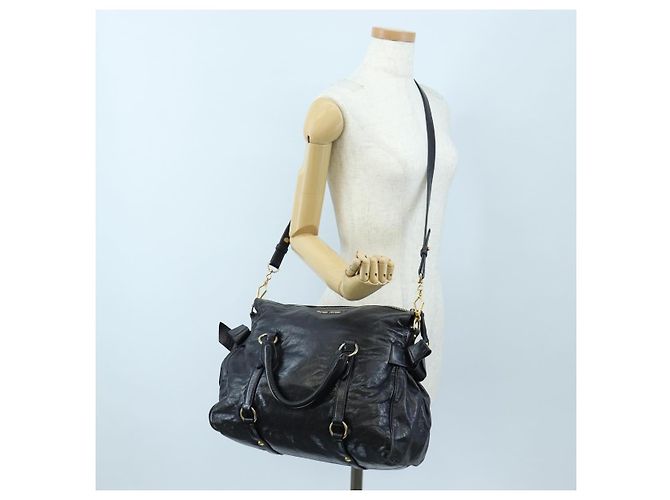 Borsa a mano Miu Miu Vitellolux 2way Black Gold Auth 202521M Nero D'oro - vista 28