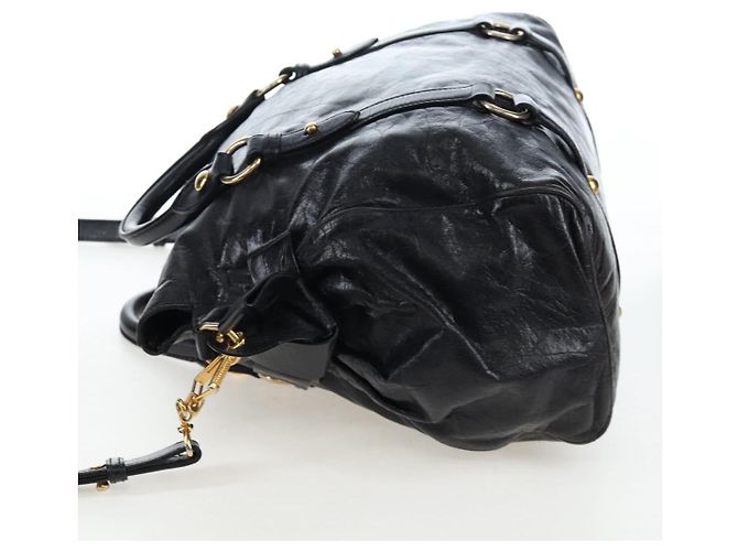 Borsa a mano Miu Miu Vitellolux 2way Black Gold Auth 202521M Nero D'oro - vista 3