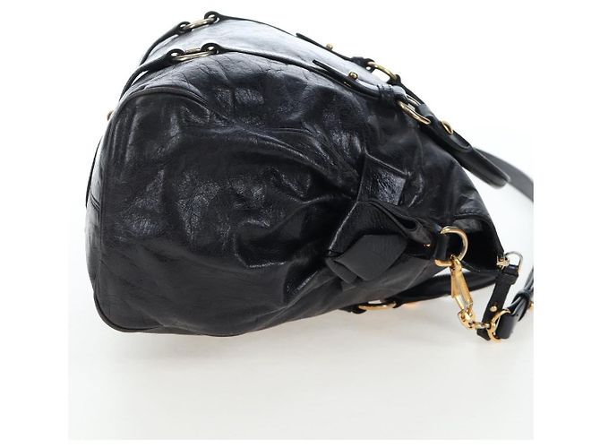 Borsa a mano Miu Miu Vitellolux 2way Black Gold Auth 202521M Nero D'oro - vista 4
