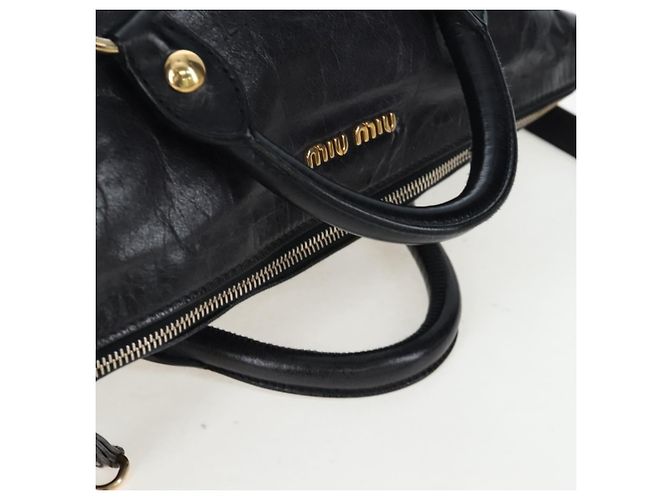 Borsa a mano Miu Miu Vitellolux 2way Black Gold Auth 202521M Nero D'oro - vista 7