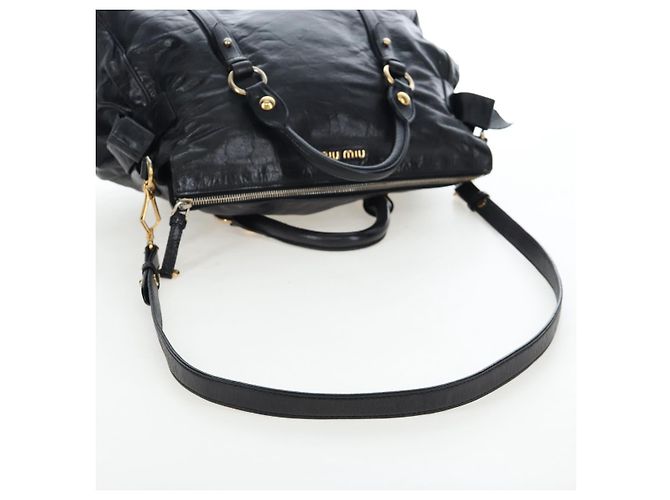 Borsa a mano Miu Miu Vitellolux 2way Black Gold Auth 202521M Nero D'oro - vista 8