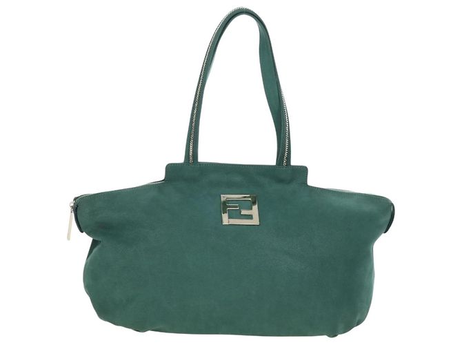 FENDI Tote Bag aus Leder Grün Gold Auth 203838A Golden - Ansicht 13