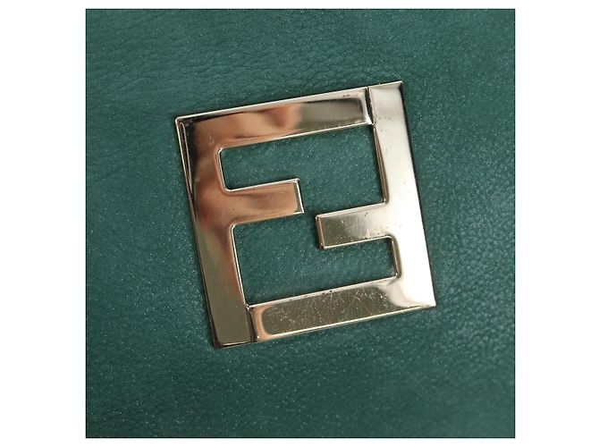 FENDI Tote Bag aus Leder Grün Gold Auth 203838A Golden - Ansicht 19