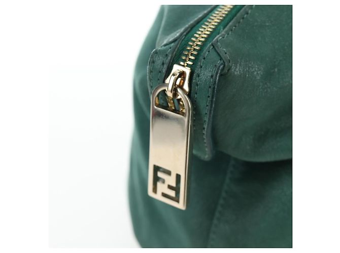 FENDI Tote Bag aus Leder Grün Gold Auth 203838A Golden - Ansicht 20