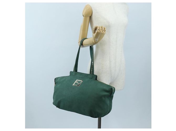 FENDI Tote Bag aus Leder Grün Gold Auth 203838A Golden - Ansicht 26