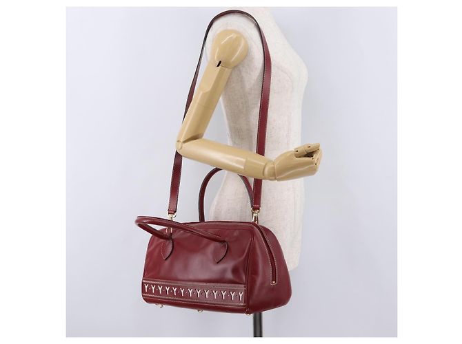 Autre Marque SAINT LAURENT Handtasche Leder 2way Rot Gold Authentisch 206113V Golden - Ansicht 28
