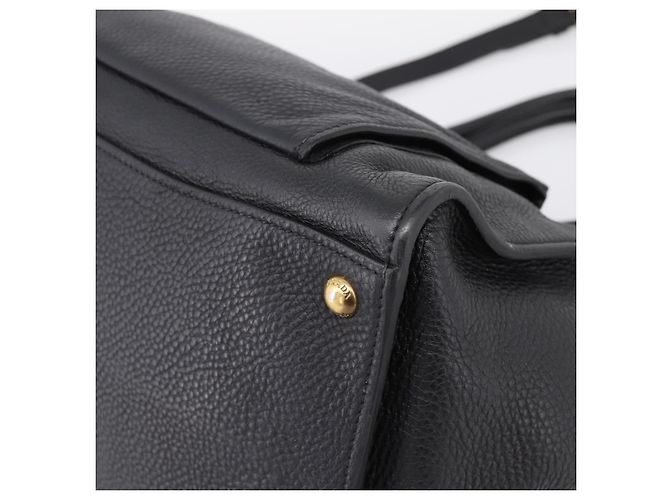 Sac à main PRADA en cuir 2way Noir Or Auth ep16198V Doré - vue 10