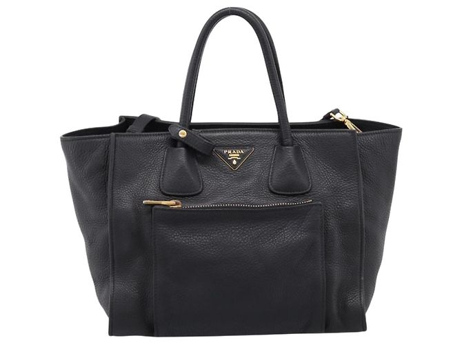 Sac à main PRADA en cuir 2way Noir Or Auth ep16198V Doré - vue 13