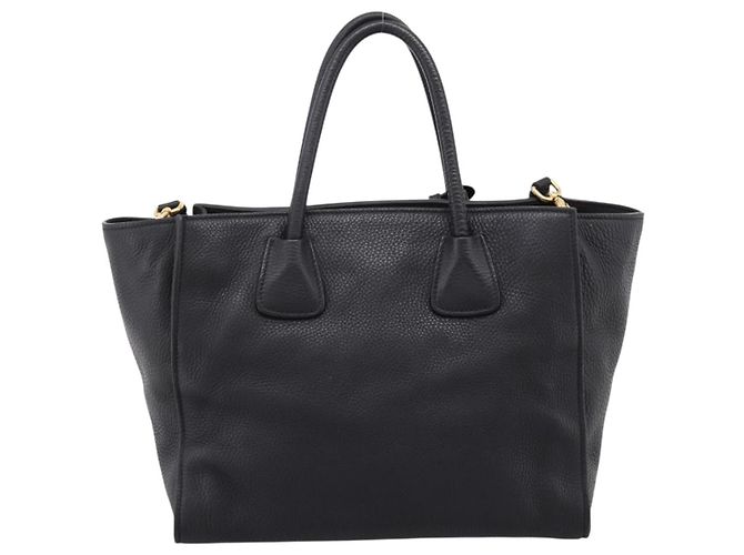 Sac à main PRADA en cuir 2way Noir Or Auth ep16198V Doré - vue 2