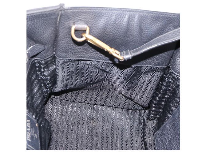 Sac à main PRADA en cuir 2way Noir Or Auth ep16198V Doré - vue 20