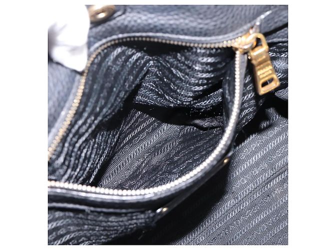 Sac à main PRADA en cuir 2way Noir Or Auth ep16198V Doré - vue 23