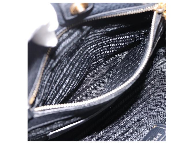Sac à main PRADA en cuir 2way Noir Or Auth ep16198V Doré - vue 25