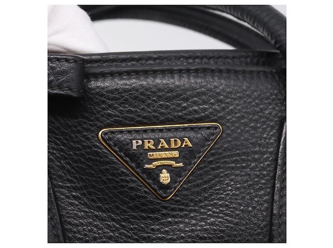 Sac à main PRADA en cuir 2way Noir Or Auth ep16198V Doré - vue 28
