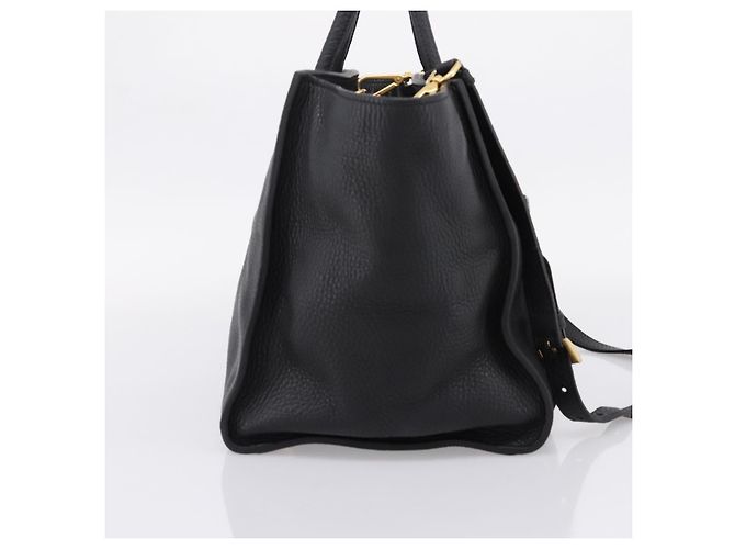 Sac à main PRADA en cuir 2way Noir Or Auth ep16198V Doré - vue 3