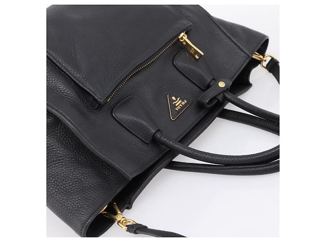 Sac à main PRADA en cuir 2way Noir Or Auth ep16198V Doré - vue 6