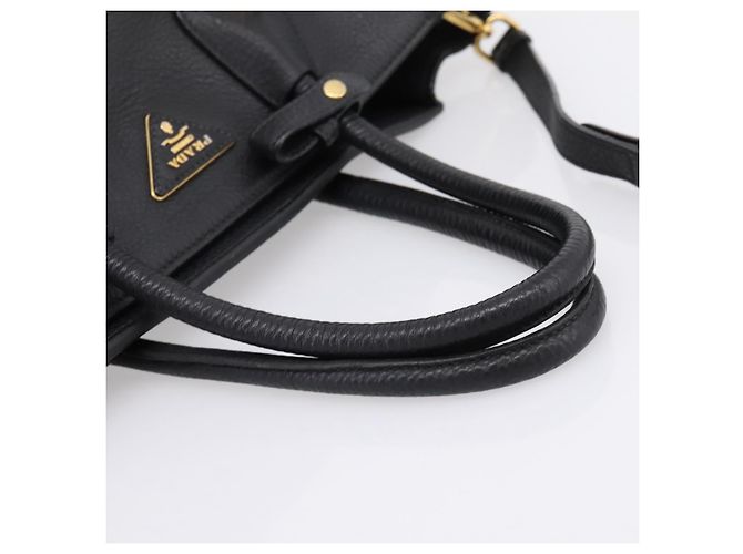 Sac à main PRADA en cuir 2way Noir Or Auth ep16198V Doré - vue 7