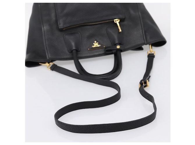 Sac à main PRADA en cuir 2way Noir Or Auth ep16198V Doré - vue 8