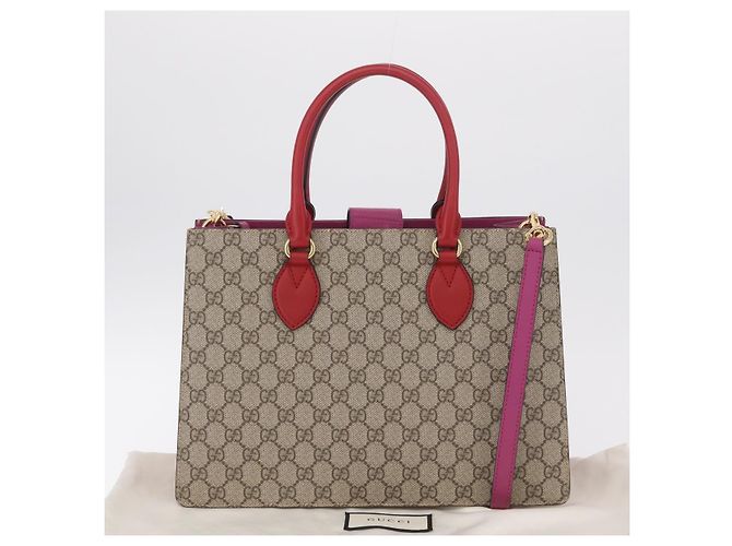 Borsa a mano GUCCI GG Supreme PVC 2way Beige Gold 409531 Auth 203076M D'oro - vista 12