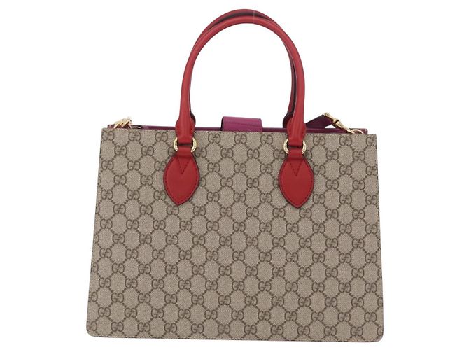 Borsa a mano GUCCI GG Supreme PVC 2way Beige Gold 409531 Auth 203076M D'oro - vista 13