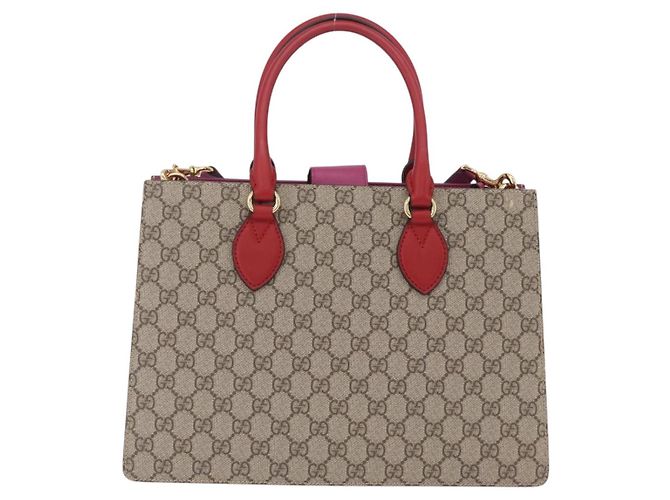 Borsa a mano GUCCI GG Supreme PVC 2way Beige Gold 409531 Auth 203076M D'oro - vista 2