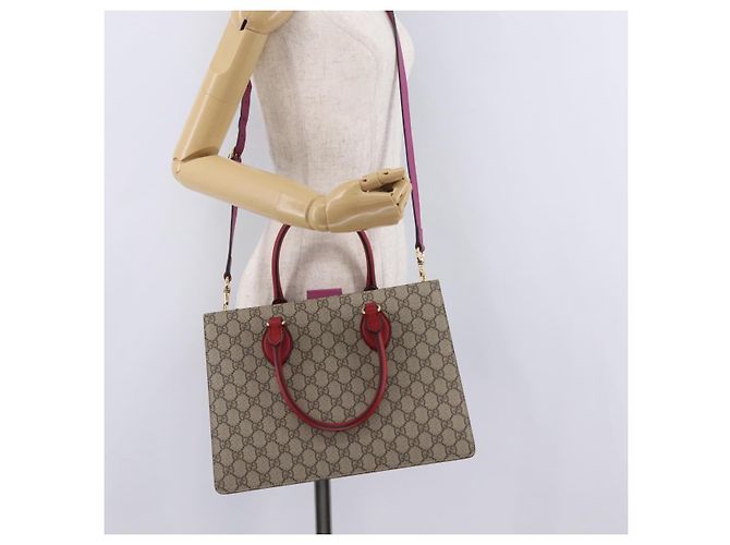 Borsa a mano GUCCI GG Supreme PVC 2way Beige Gold 409531 Auth 203076M D'oro - vista 32