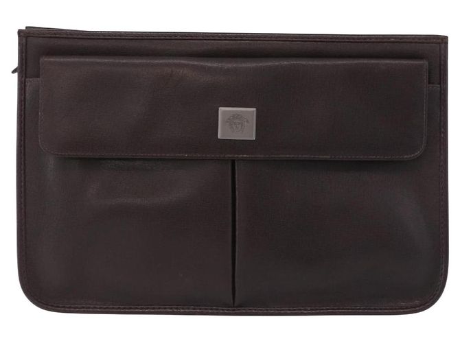 Borsa a pochette Gianni Versace in pelle marrone autentica bs37217 - vista 13