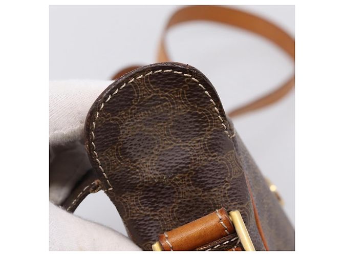 Céline Borsa a tracolla CELINE Macadam Canvas PVC Leather Brown Gold Auth ep15895 Marrone D'oro - vista 10