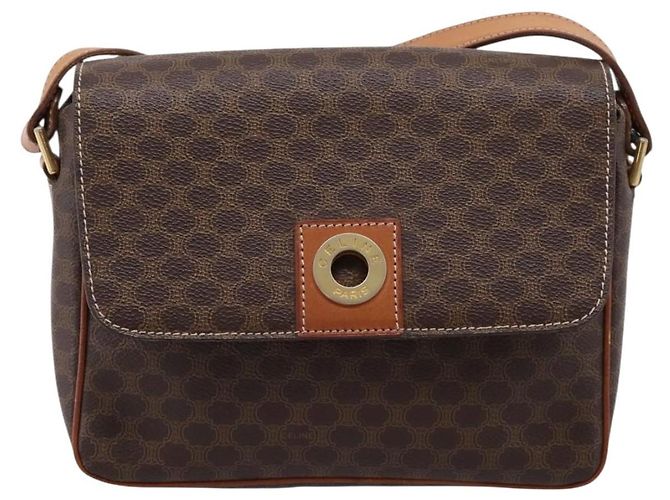 Céline Borsa a tracolla CELINE Macadam Canvas PVC Leather Brown Gold Auth ep15895 Marrone D'oro - vista 13
