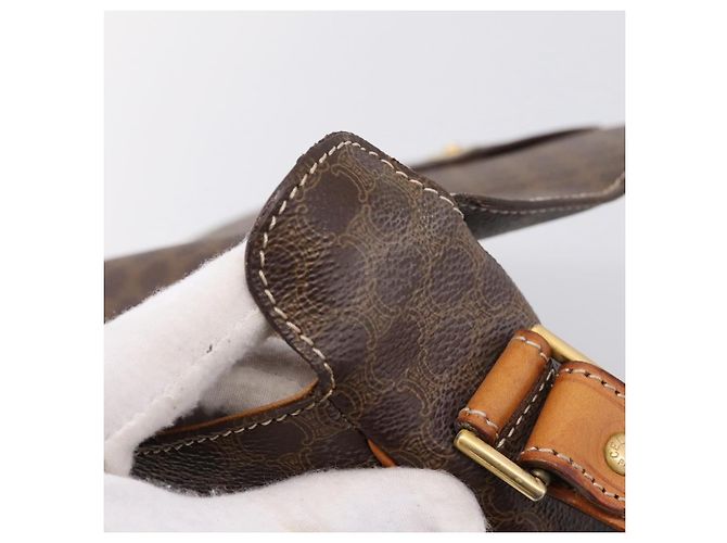 Céline Borsa a tracolla CELINE Macadam Canvas PVC Leather Brown Gold Auth ep15895 Marrone D'oro - vista 19