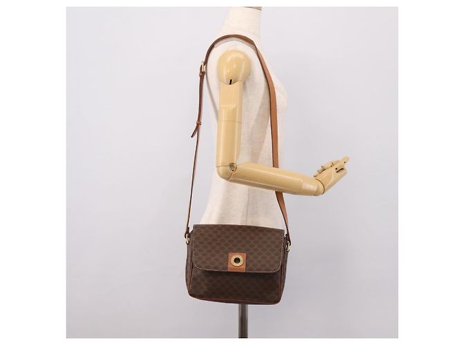 Céline Borsa a tracolla CELINE Macadam Canvas PVC Leather Brown Gold Auth ep15895 Marrone D'oro - vista 24