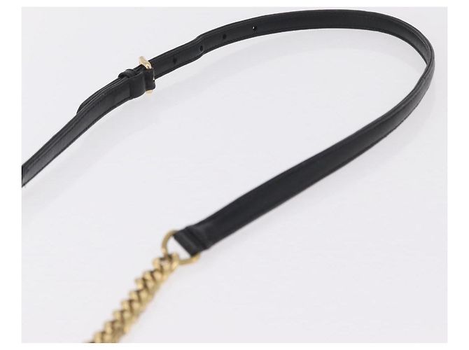 Bolsa de Ombro PRADA com Corrente Franzida em Couro Preto e Ouro Auth 204909A Dourado - vista 14