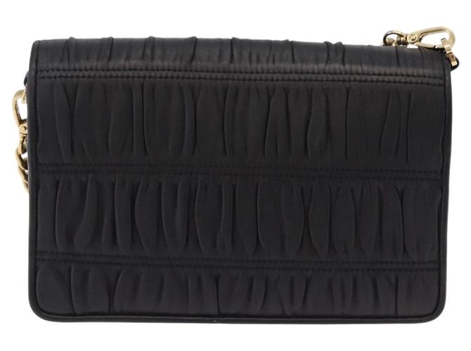 Bolsa de Ombro PRADA com Corrente Franzida em Couro Preto e Ouro Auth 204909A Dourado - vista 2