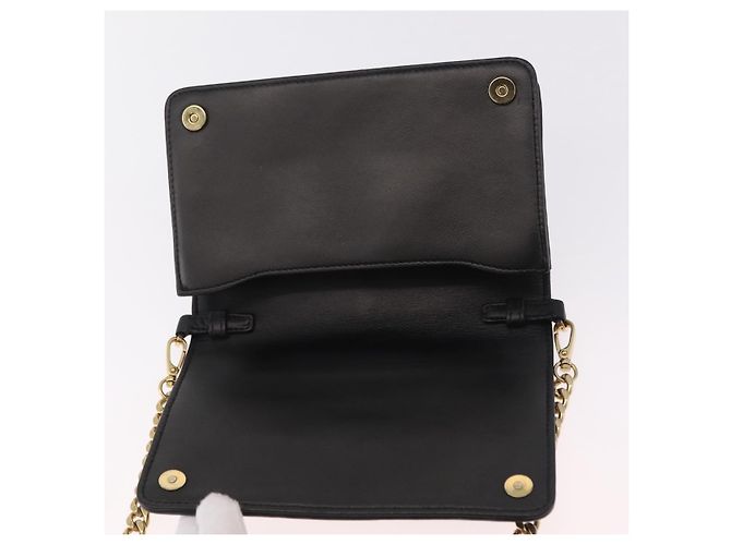 Bolsa de Ombro PRADA com Corrente Franzida em Couro Preto e Ouro Auth 204909A Dourado - vista 20