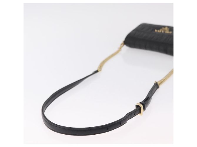 Bolsa de Ombro PRADA com Corrente Franzida em Couro Preto e Ouro Auth 204909A Dourado - vista 7