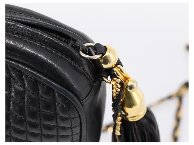Bally Chain Shoulder Bag Leather Black Gold Tone Auth BA16147 - view 10