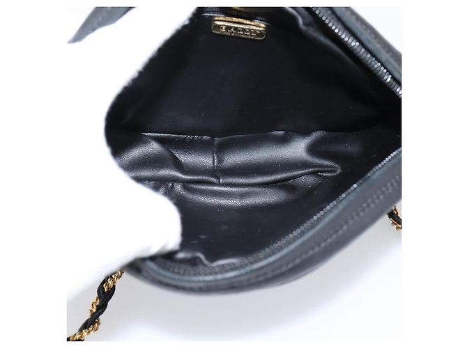 Bally Chain Shoulder Bag Leather Black Gold Tone Auth BA16147 - view 12
