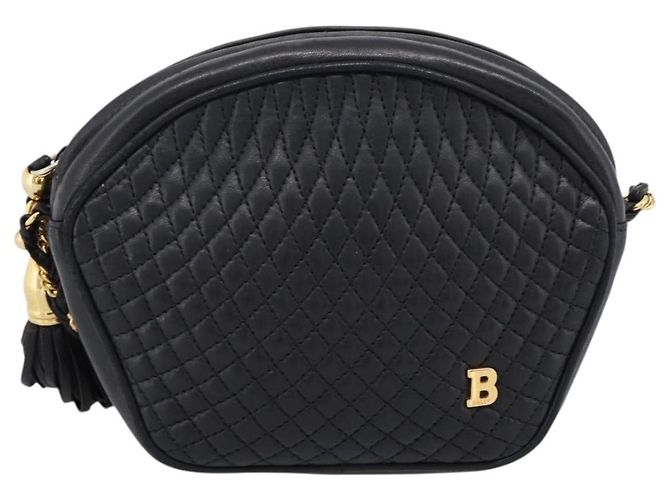 Bally Chain Shoulder Bag Leather Black Gold Tone Auth BA16147 - view 13