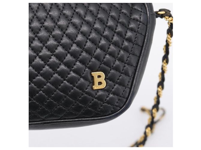 Bally Chain Shoulder Bag Leather Black Gold Tone Auth BA16147 - view 17