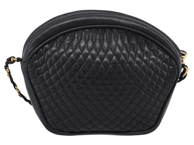 Bally Chain Shoulder Bag Leather Black Gold Tone Auth BA16147 - view 2